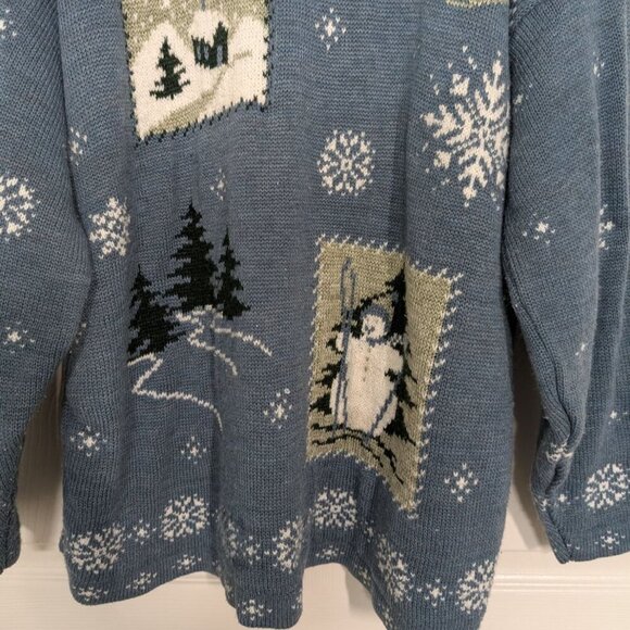 Vintage Nutcracker Winter Sweater Womens Size Large Blue Snowflake Christmas - Picture 3 of 9